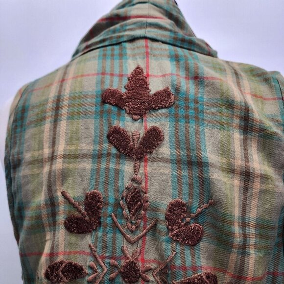 Kyla Seo Green Plaid Embroidered Open Front Sleeveless Cardigan Small EUC - Picture 10 of 13